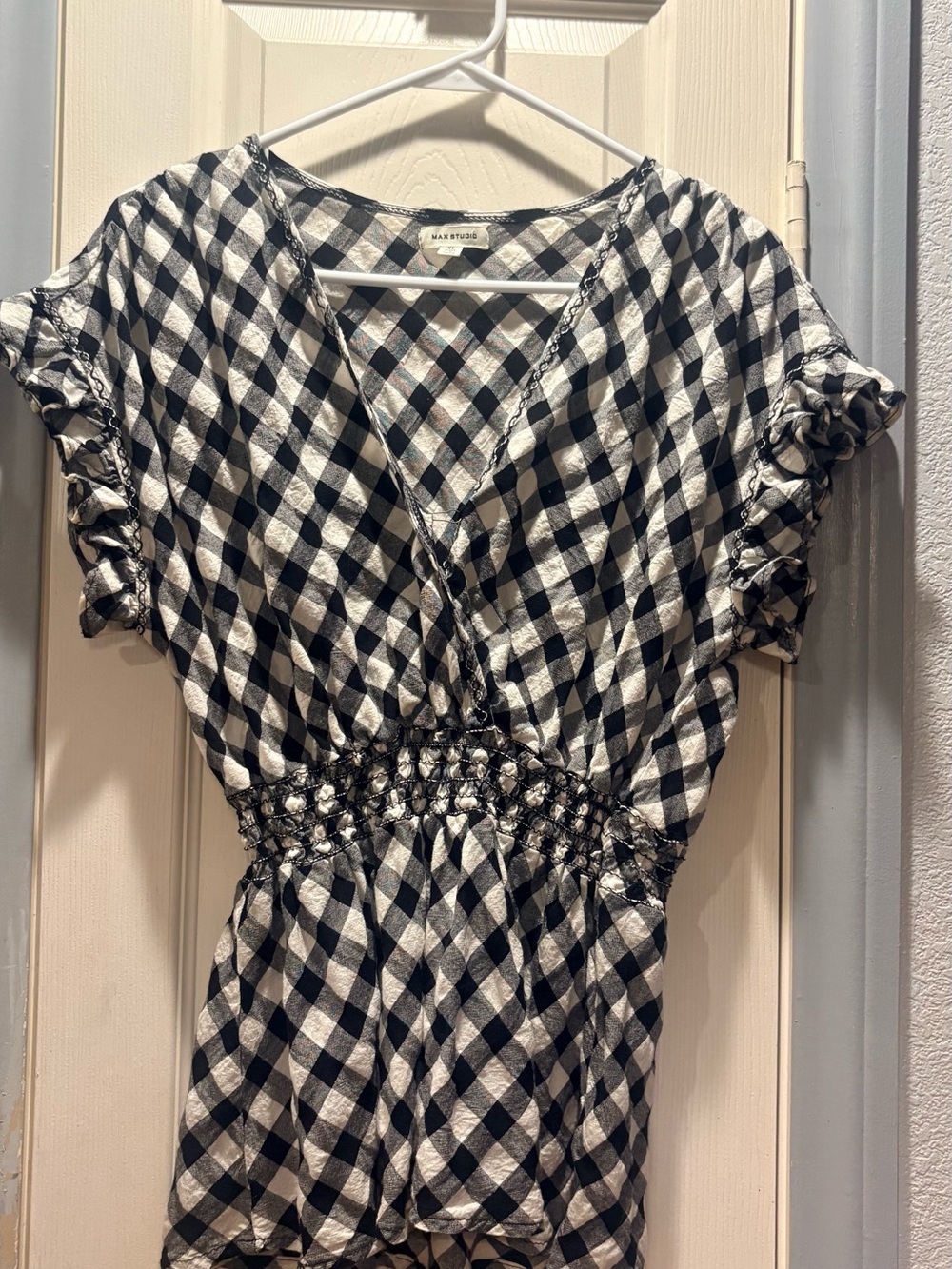 Max Studio Black and White Gingham Wrap-Style Tunic
